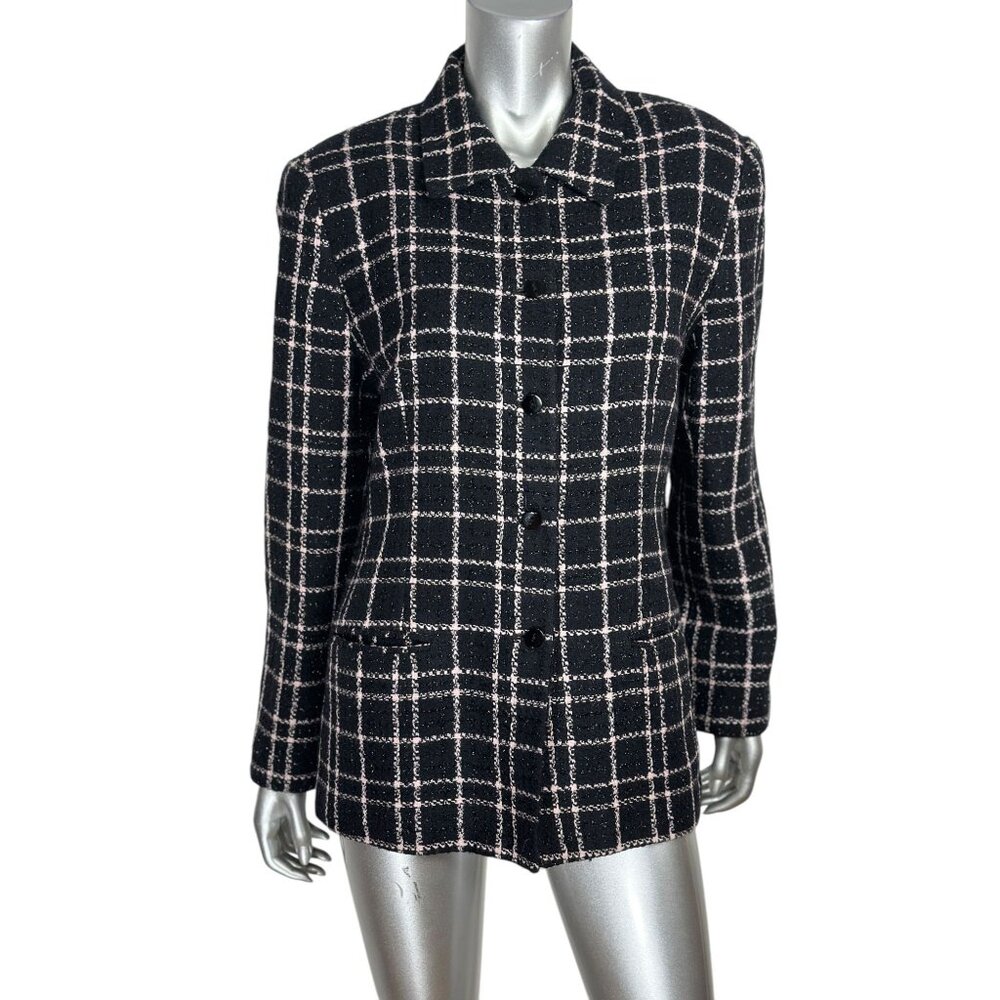 Sag Harbor Black & Pink Plaid Button-Front Blazer Blazer Size 16